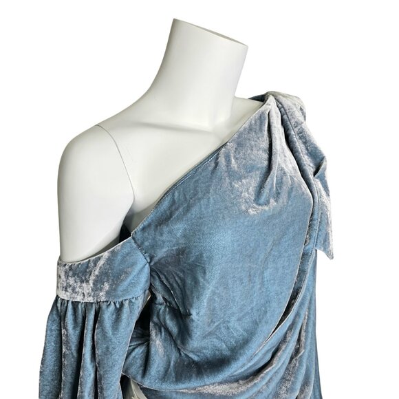 HELLESSY "Amalie" Smokey Blue Velvet One-Shoulder Top | US 6 | Retail $920 NWT - Picture 4 of 12